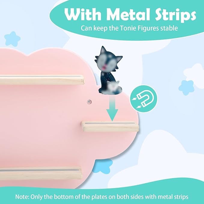 Taladad for TonieBox 2/1 and Tonie Shelf Cloud,Tonies Storage for 12-20 Tonie Figures Characters Magnetic Wall Shelf for Tonies Toniebox, Charging Station (Pink-Without Box Holder)