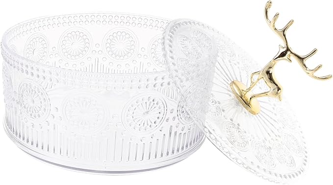 UKCOCO Embossed Transparent Jewelry Case with Lid Multi Functional Makeup Organizer and Candy Storage Box Portable Keepsake Trinket Dish for Rings Earrings Necklaces Decorative Home Decor