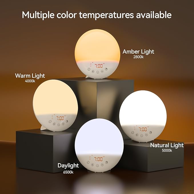 RICIAL Wake Up Light Sunrise Alarm Clock, 10000 Lux UV-Free Sun Lamp with Dimmable Brightness, 4 Color Temperatures, Timer, Dual Alarms, Snooze, Sleep Aid, 10 Natural Sounds