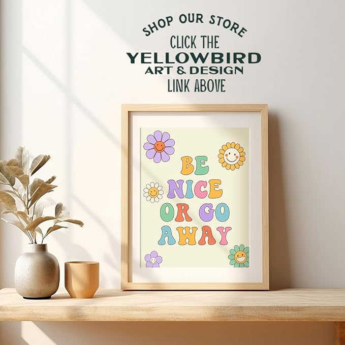 funny Trendy Wall Decor - Groovy Funky Wall Art - Boho-chic - Preppy Room Decor Aesthetic - Vintage Retro Print - 70s Pop art - Cute Fun small Home Office Decor for Women