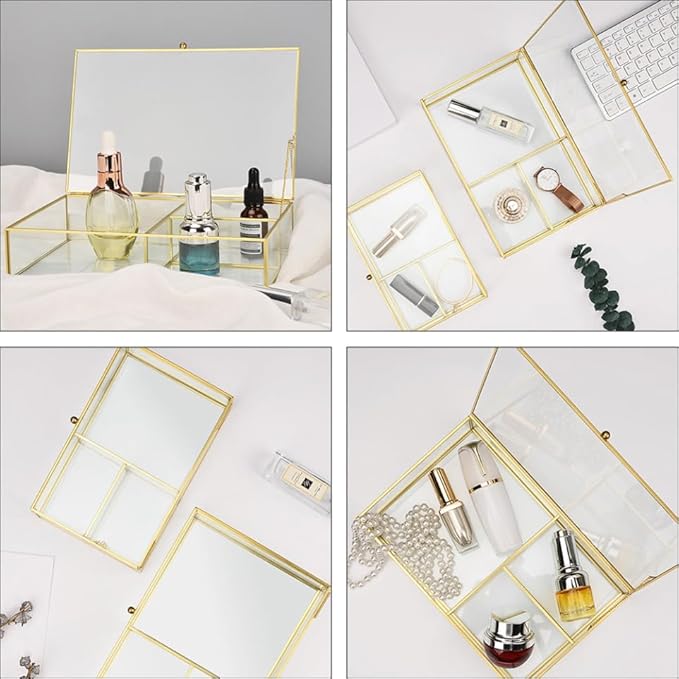 MAGICLULU Box Desktop Storage Box Makeup Organiser Mirror Glass Necklace Organizer Stand Desk Vanity Jewelry Glass Makeup Container Jewelry Holder Wedding Jewelry Lipstick