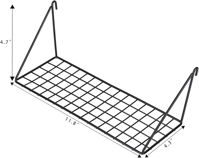 Kaforise Hanging Straight Shelf for Wire Wall Grid Panel, Small Wire Wall Organizer and Display Shelf, Size 11.8" X 4.3",Black Painted (2)