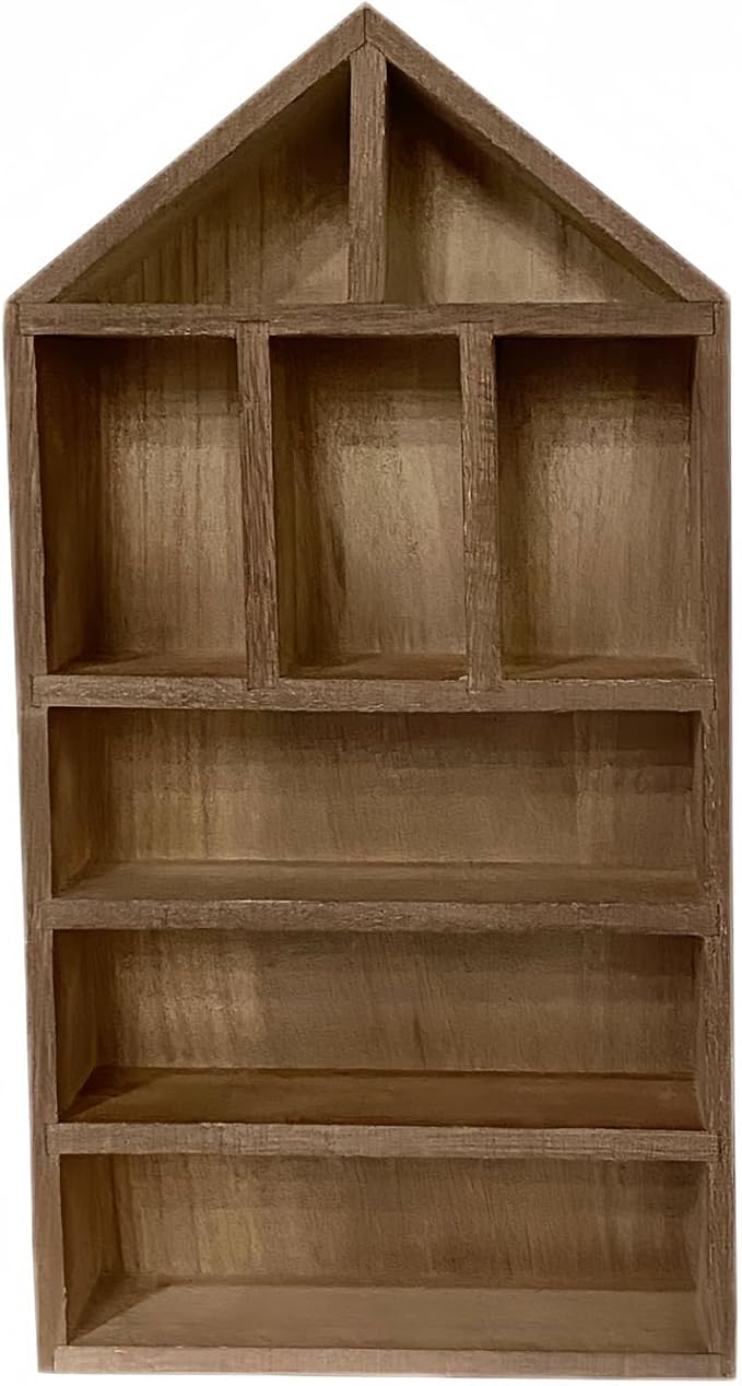 TANG SONG 8-Slot Wooden House-Shaped Mini Figures Cubby Box Display Shelf Organizer Storage Box (Dark Brown)