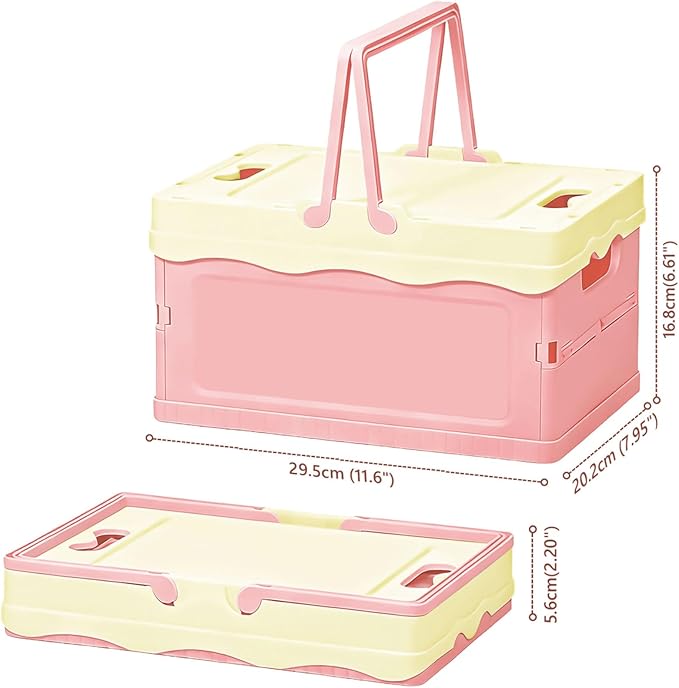 Tobeso-Nuoze Pastel Plastic Storage Bin with Lid Small Cute Foldable Pastel Crates Plastic Basket Colorful Storage Containers Baskets for Classroom Kitchen Office Bedroom Desktop Home Decor (Pink)
