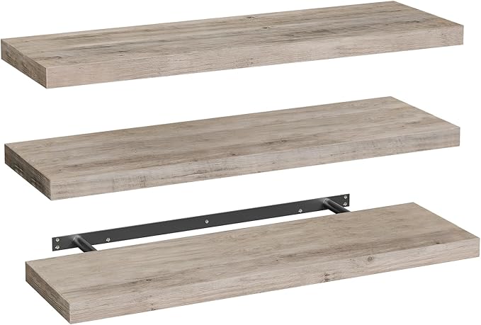 RALGEND Floating Shelves for Wall, 1.5" Thick Wall Shelf Set of 3 with Invisible Brackets, L39.4 x W7.9 Hanging Book Shelves Farmhouse Home Decor for Bathroom, Living Room, Bedroom, Greige 10301BJP3BG