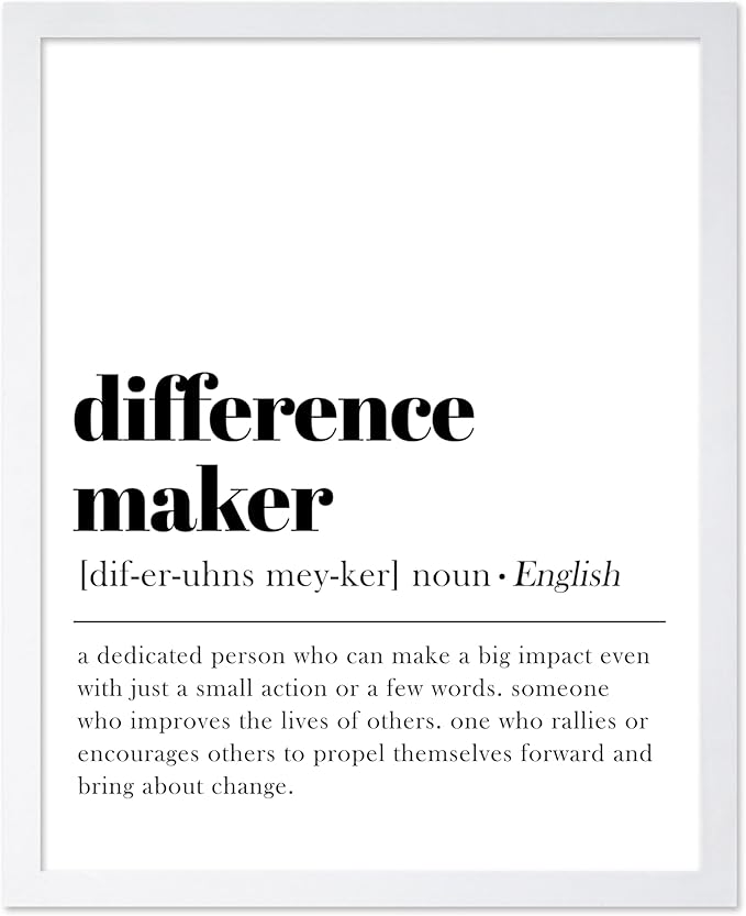Poster Master Typography Poster - Dictionary Print - Definition of Difference Maker, Book Page - Gift for Teacher, Mentor, Friend - Wall Decor for Home, Classroom, Office, 11x14 White Framed