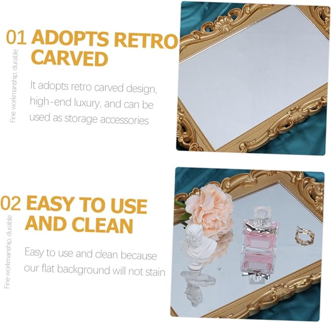 Mirror Tray for Perfume and Makeup Vanity Tray for Dresser Tops Decorative Mirror Plate Organizer for Home Décor and Bathroom Countertop Use
