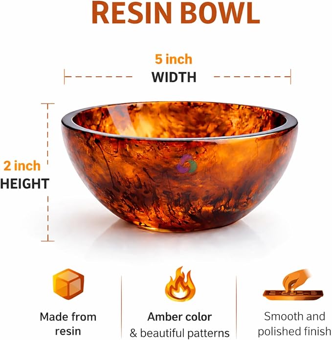 Elegant Handcrafted Resin Bowl – Glossy Amber Finish Decorative & Functional Use | Resin Decorative Bowl Centerpiece Table Decorations, Fruit Basket for Coffee Table, Kitchen Decor (Tortoise)