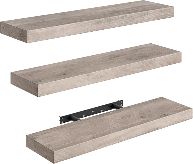 RALGEND Floating Shelves for Wall, 1.5" Thick Wall Shelf Set of 3 with Invisible Brackets, 23.6L x 7.9W Hanging Book Shelves Farmhouse Home Decor for Bathroom, Living Room, Bedroom, Greige 6301BJP3BG