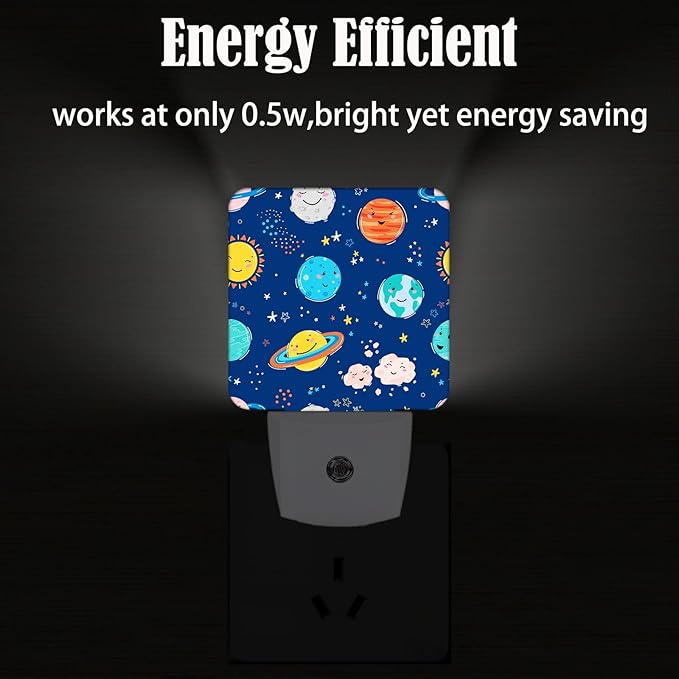 Planets in Solar System Night Light,Plug-in Night Lights with Dusk to Dawn Sensor for Stairway,Hallway,Bedroom Sleep Friendly Ideal for Women/Girls/Boys Gift,0.5w