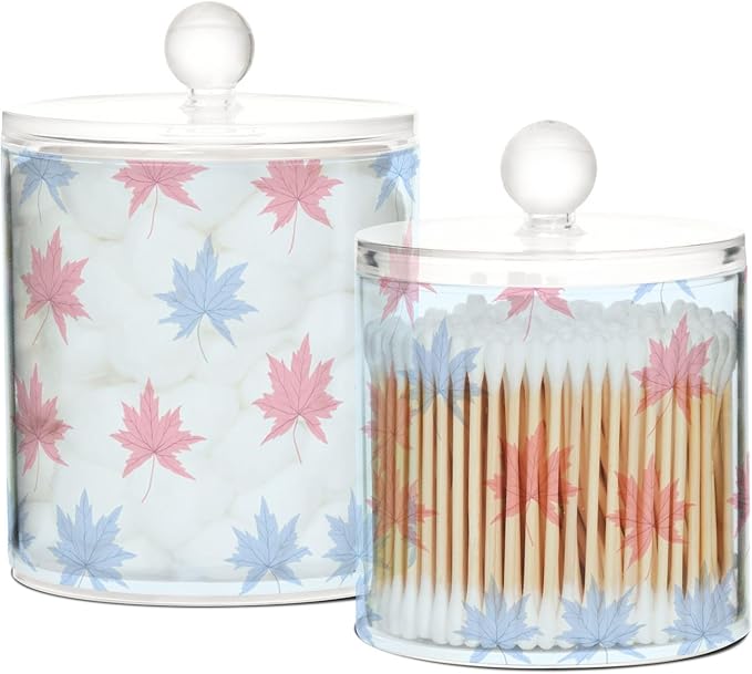 Boho Simple Style Maples Clear Plastic Makeup Organizer Storage with lid Dresser Essentials Decorative Dental floss storage jar for Cotton Swabs,Cotton Pads,Floss Picks,Paper Clips,Hair Clips