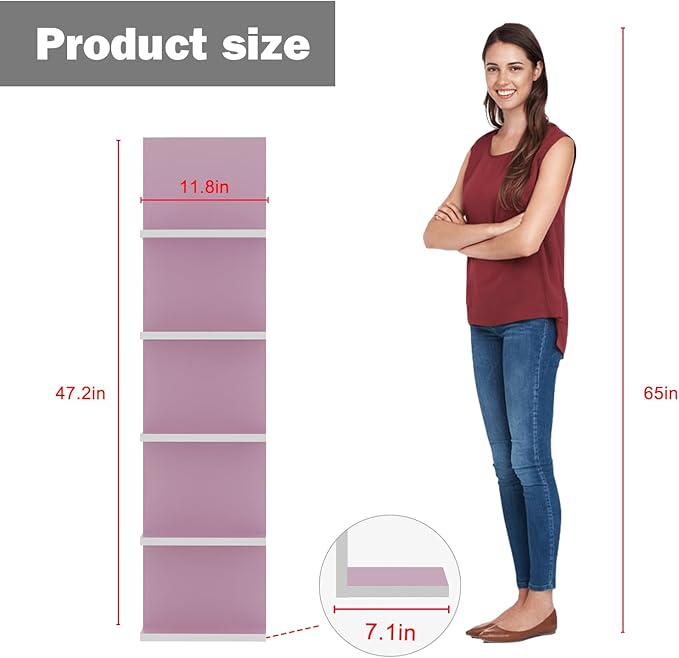 5 Tier Wall Shelves with LED Light, Vertical Column Shelf Floating Storage Home Decor Organizer Tall Tower Design Utility Shelf (Pink)