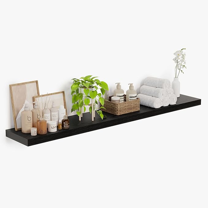 Heimlove 12inch Deep Floating Shelves for Wall, Mounted Shelves 48" W x 12" D x 1.5" H, wall Shelf for Bedroom Living Room Bathroom Kitchen Home Office, Set of 1, Black