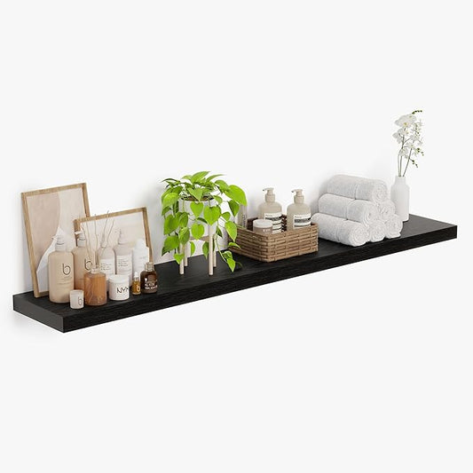 Heimlove 12inch Deep Floating Shelves for Wall, Mounted Shelves 48" W x 12" D x 1.5" H, wall Shelf for Bedroom Living Room Bathroom Kitchen Home Office, Set of 1, Black