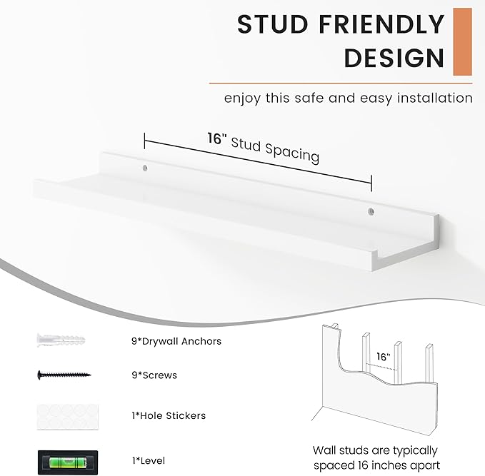 FLYJOE Floating Picture Ledge Shelves for Wall Set of 4, 24 Inch Wall Shelves with Lip Long Large Nursery Book Shelf for Toys Storage Kids Bookshelf Wall Mounted Living Room Bedroom Decor Frames