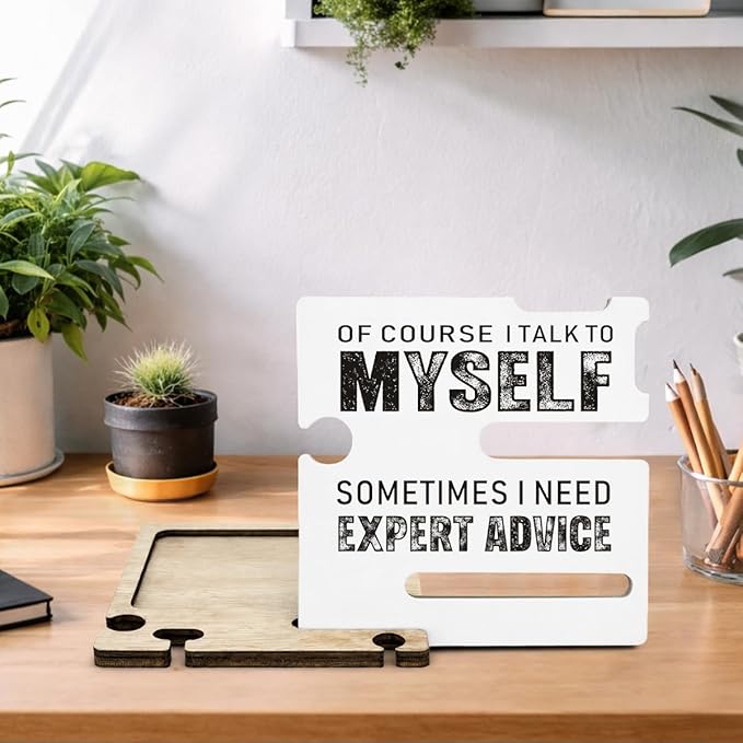 Funny Office Gift - Multi-functional Desk Organizer - Humorous Office Quote Wooden Decor Sign for Women Desk Shelf Table