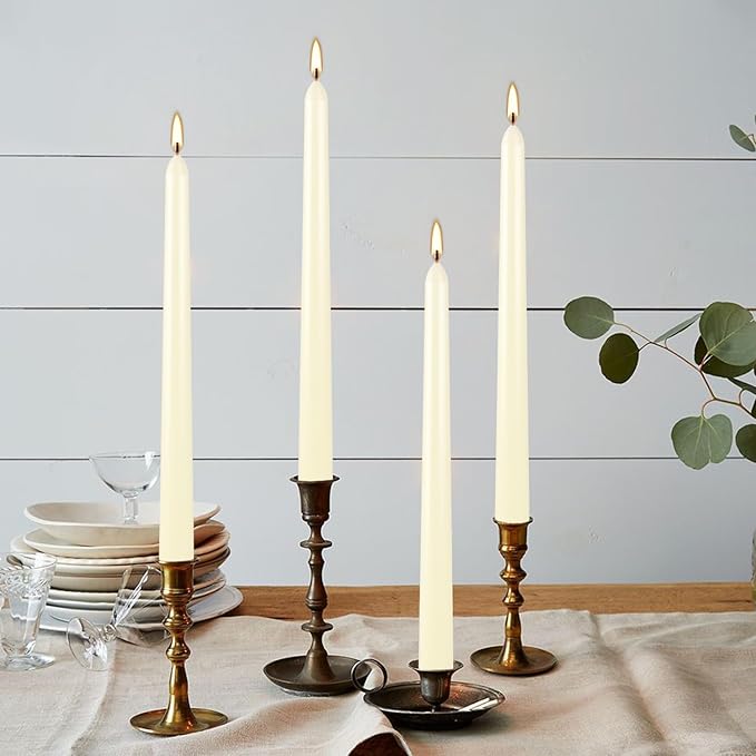 WPONSZU 16 Pack Ivory Taper Candles, 7-8 Hours Burn Time, Unscented, Smokeless and Dripless, 4/5 x 10 Inch for Christmas,Household,Dinner,Wedding,Valentine's Day,Party and Home Décor Candlesticks