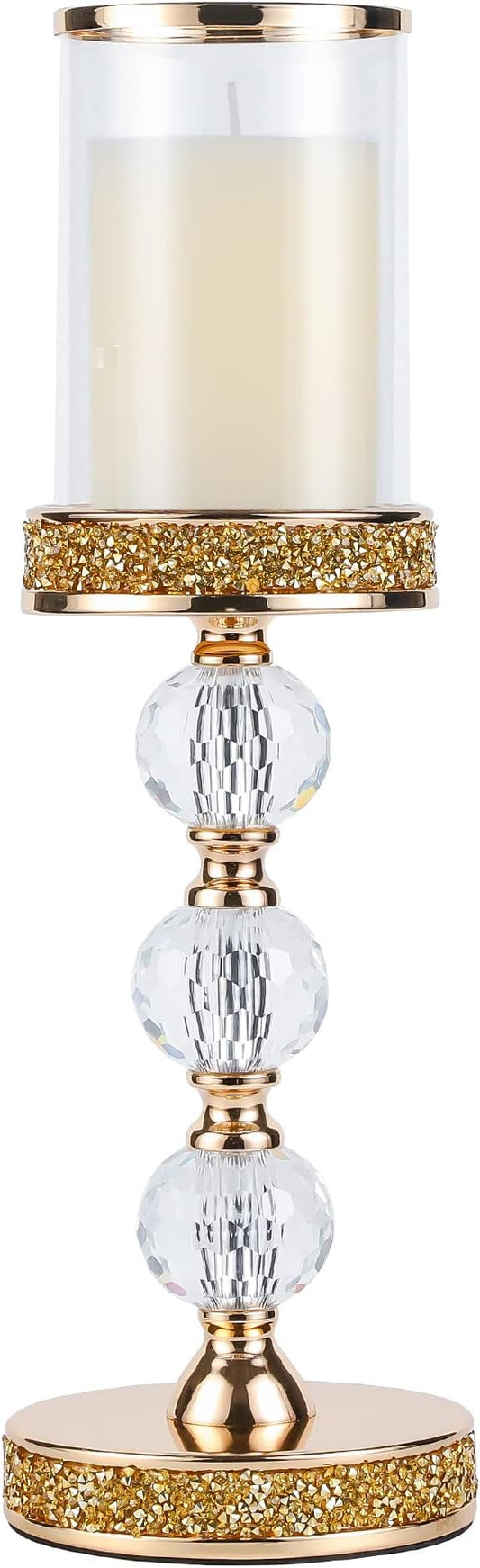 Hurricane Glass Candle Holders, Gold Pillar Candle Holders for Pillar Candle, Magnetic Glass Cover, Crystal Candlesticks Holder for Dining Coffee Table, Wedding,Events,Parties, Home Decor