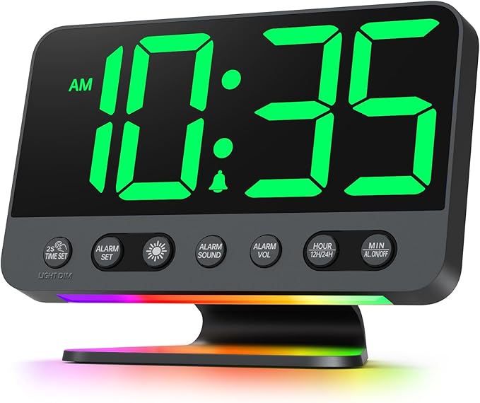 Odokee Digital Alarm Clocks for Bedrooms: Large Bold Number 5 Brightness Dimmer - Easy to Read Across The Room - 5 Alarm Sound 8 Night Light - Green