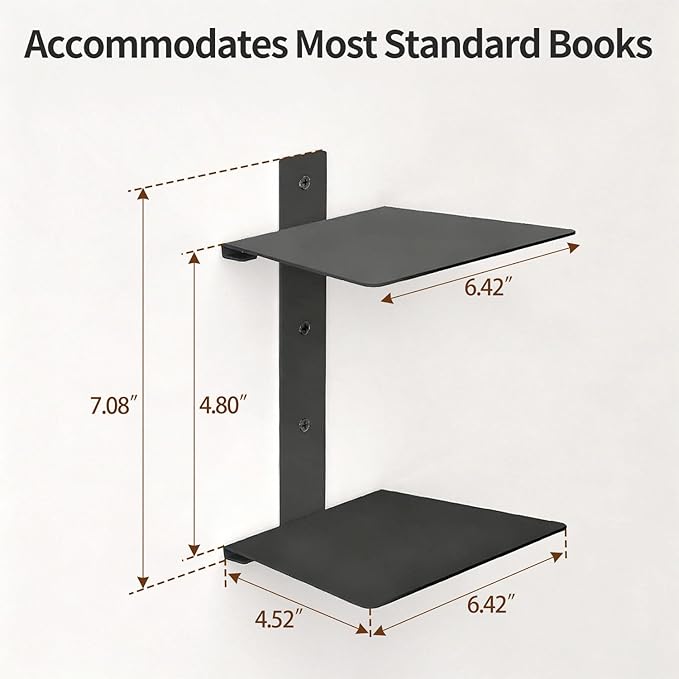 Invisible Floating Bookshelves 4 Tier, Heavy Duty Metal Book Organizer for Wall, 2 Pack (Black)