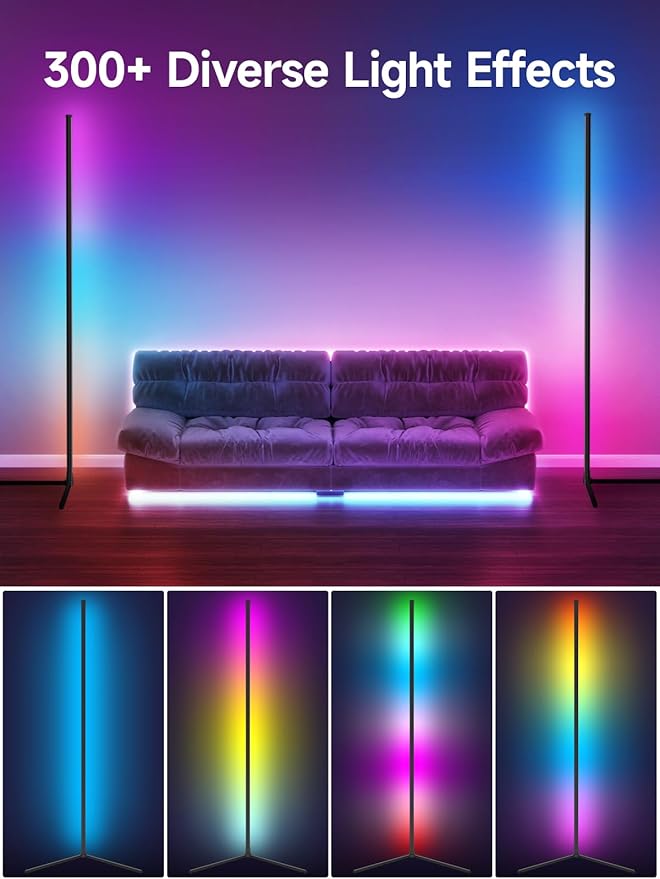 GIPOYENT Lampe d'Angle LED RGB Avec Synchronisation Musicale, Contrôle Intelligent via Application, éClairage d'ambiance, LED Avec 16 Millions de Couleurs Pour Chambre à Coucher