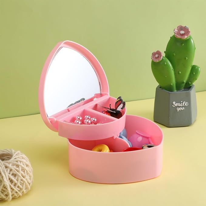 Cabilock Heart Shaped Jewelry Box for Girl: Pink Jewelry Storage Organizer with Heart Make up Mirror Jewelry Display Case Pendant Necklace Box for Earrings Rings Bracelets