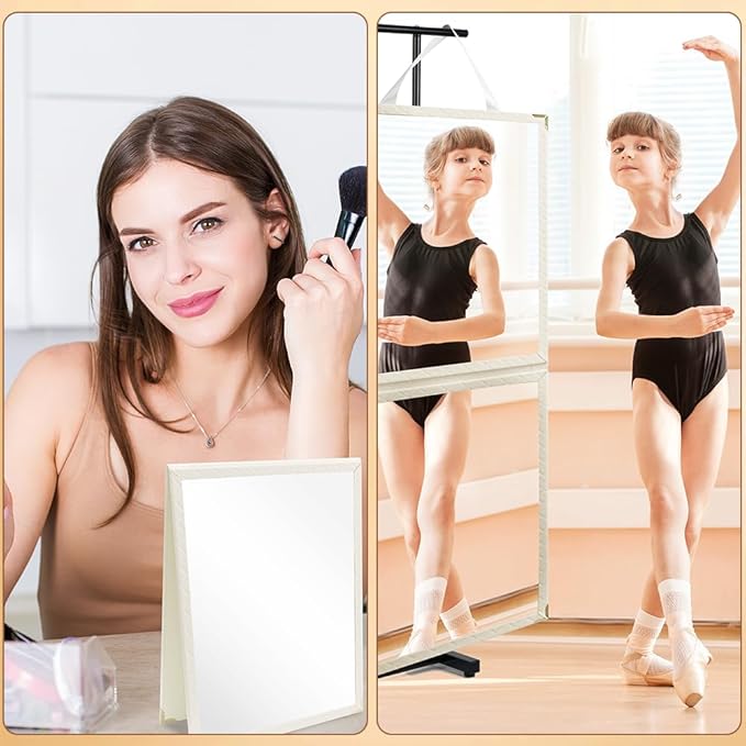 Foldable Portable Full Length Mirror, Hanging Folding Mirror with Handle, Frameless Shatterproof Hanging for Camping, Travel, Dance, RV, Home Fitness, Gift (White, 33x13 Inch) (White)