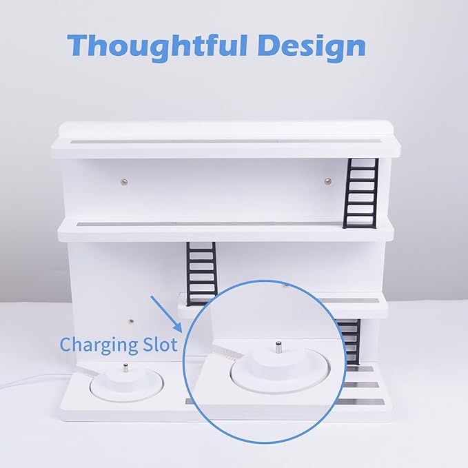 for Tonie Shelf Magnetic,for Tonie Storage Wall, Holds 50+ Characters Creative Magnetic Top & Back,Pinewood Floating Shelves for Wall,Dedicated Charging Slot for Tonebox,4 Tier – White Color