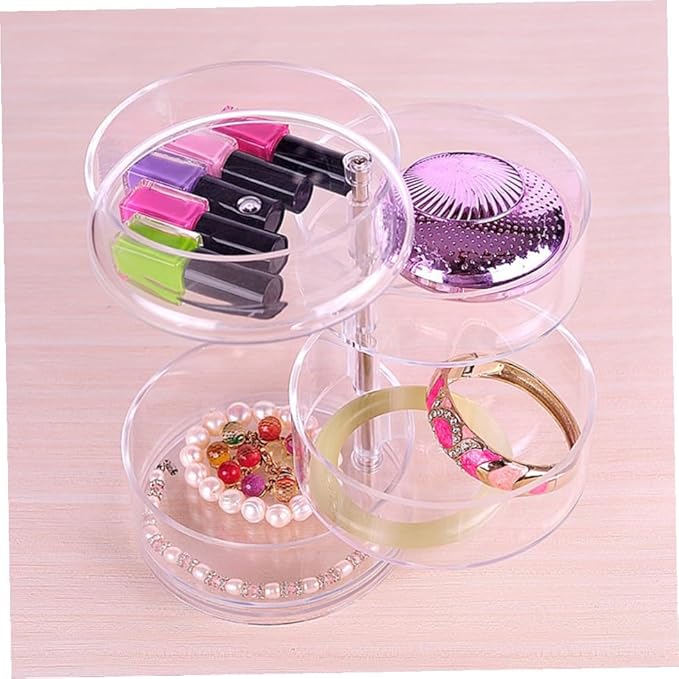 Healeved 2pcs Transparent Four-layer Circular Rotating Jewelry Storage Box Plastic Organizer for Cosmetics Beads and Items Desktop Display Container