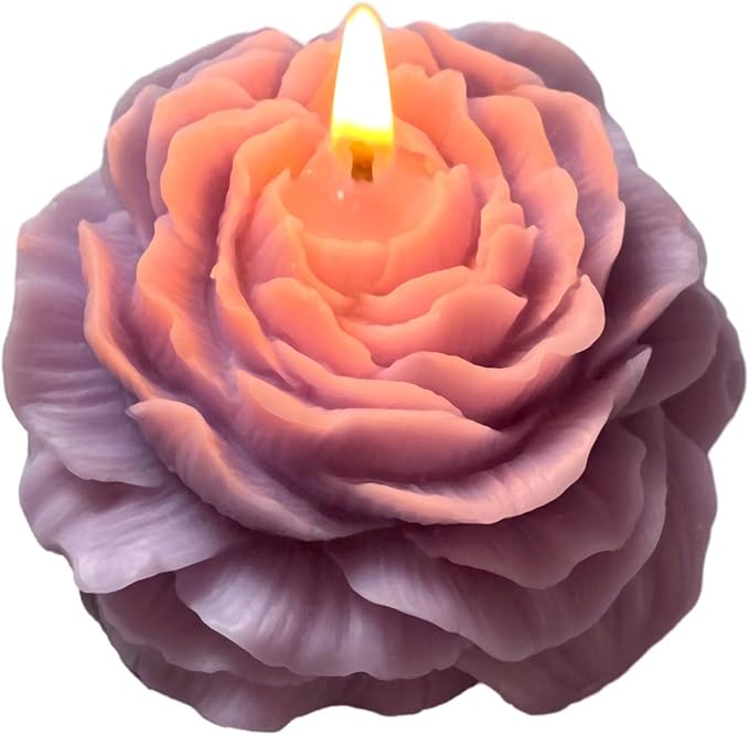 Purple Peony Flower Shape Candles for Women Friends Colleague Classmates Gift, 3 inch Pastel Aesthetic Scented Candle with Lavender Fragrance