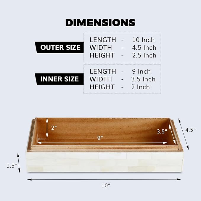 Handicrafts Home Decorative Storage Box with Lid– 10x4.5x2.5” Modern Home Decor Organizer, Memory Box & Jewelry Storage- Decorative Boxes for Living Room & Shelf Decor- Classic Plain- White