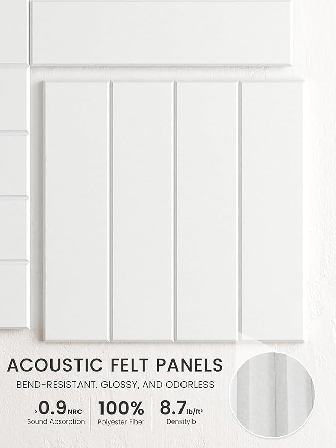 Bumusty Large Cork Board Alternative-48 x 36" Felt Bulletin Board Tiles, with 30 Pushpins, 70 Adhesive Tabs, Bold-Stripe 12-Pack, Cork Boards for Office Push Pin Board Felt Board-Cold White