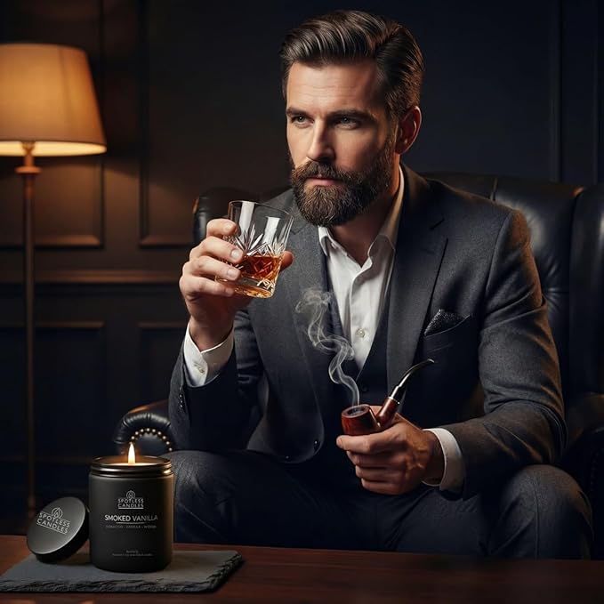 Scented Candles for Men - Soy Candles in Gift Box & Protective Shipper - Men Candle Set x 4 - Cedarwood & Lavender/Bay Rum/Pine Tar/Smoke & Vanilla - Spotless Leopard