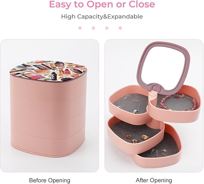 Jewelry Box Jewelry Organizer Makeup Theme Pattern Printed Jewelry Boxes for Women Travel Jewelry Case Earring Holder Organizer Designed for Storing Small Items
