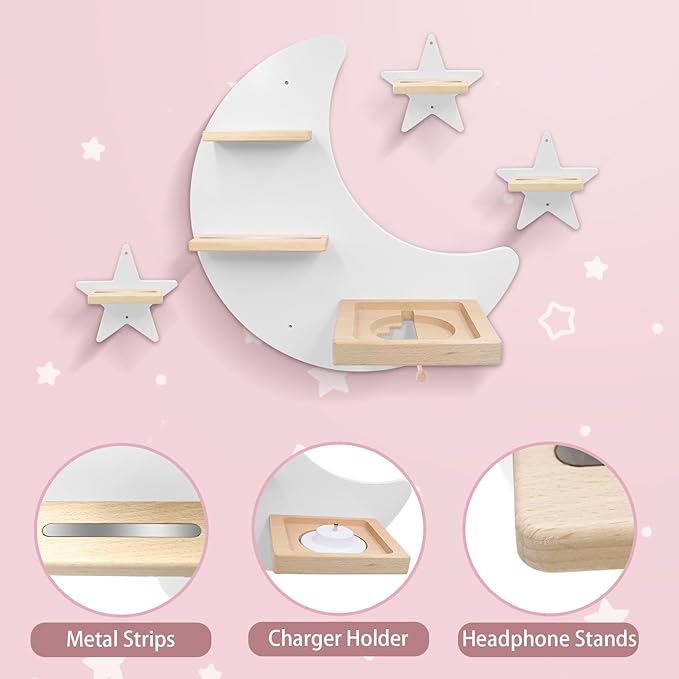 Taladad for Toniebox 2/1 Tonie Shelf Wall Mounted Set,Tonie Figures Storage,Magnetic Wooden Floating Shelves Compatible with Tonie Box Player Character for Children Room