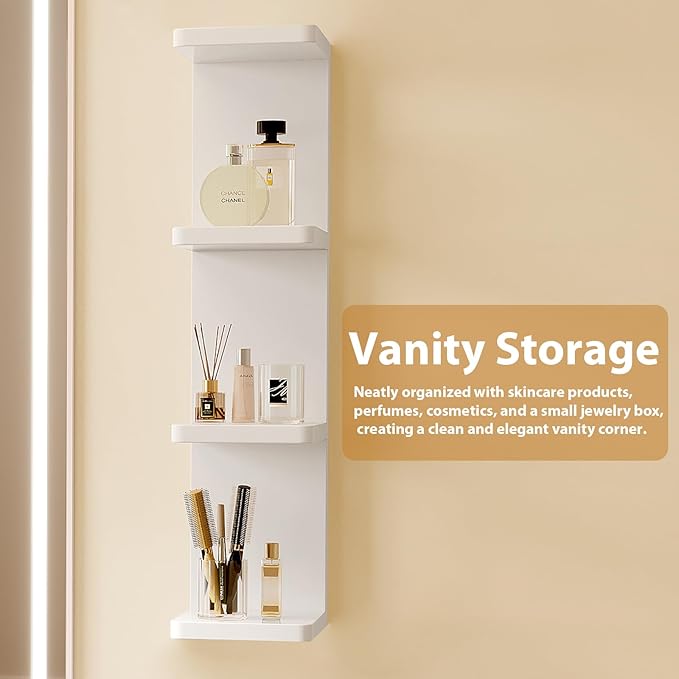 LitaEther Modern Lack Wall Shelf -Round Edge (White, 4 Tier)