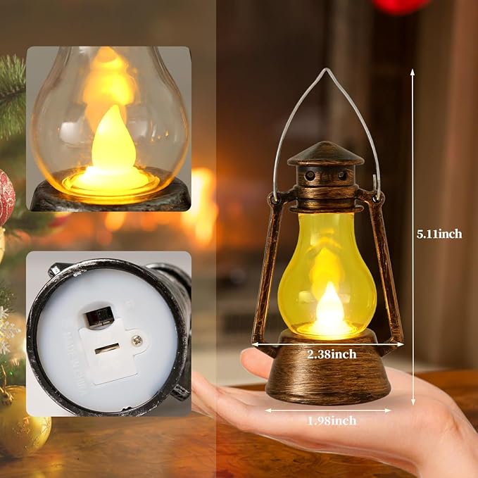 12Pcs LED Mini Vintage Lanterns Decor Indoor Decorative Outdoor Hanging Lantern Decorative Small Candle Lanterns Farmhouse Decor for Wedding Centerpiece,Halloween,Christmas,Farmhouse Decorative