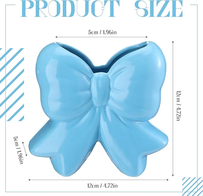 Jingmore Bow Vase Coquette Ceramic Vase Pen Holder Makeup Brush Holder Contemporary Design Decorative Women Gift for Christmas Home Office Shelf Table Room(Blue,Small,Classic)