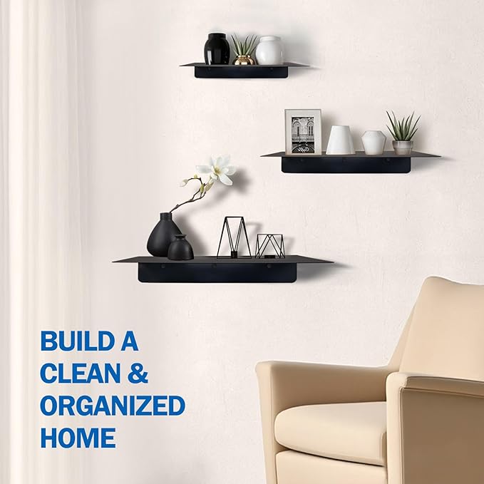 Steel Floating Shelves for Wall,Small Wall Shelf，Bookshelf Living Room Bedroom Home Office Bathroom，Little Mini Tiny Display Hanging Shelves for Books/Storage/Room Decor (Black 5.51x4.72in)