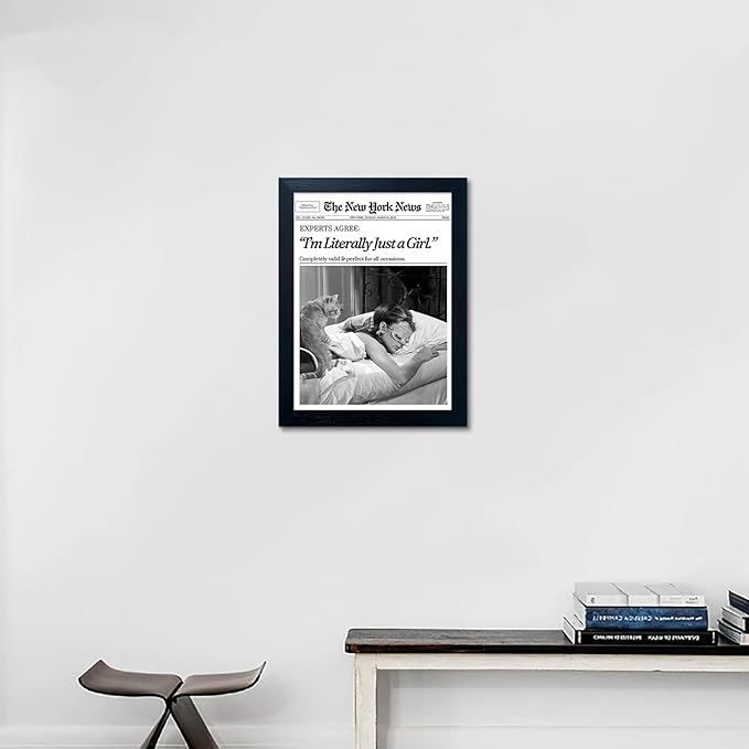 Framed New York Posters Black And White Wall Art Trendy Wall decor for Bedroom Newspaper Posters Vintage I'm Literally Just a Girl Dorm Room Decoration Aesthetic Feminist Magazine Decor