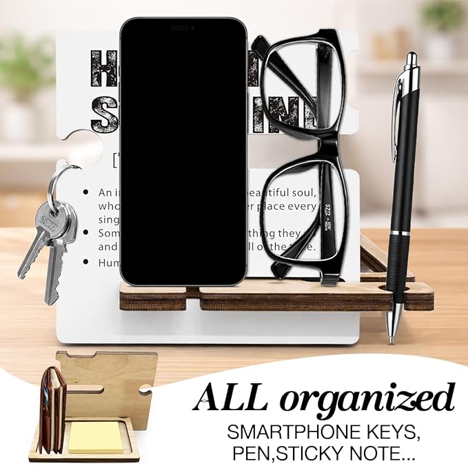 Inspirational Gifts for Coworker - Multi-functional Desk Organizer - Motivational Office Quote Wooden Sign for Office Desk Shelf Decor
