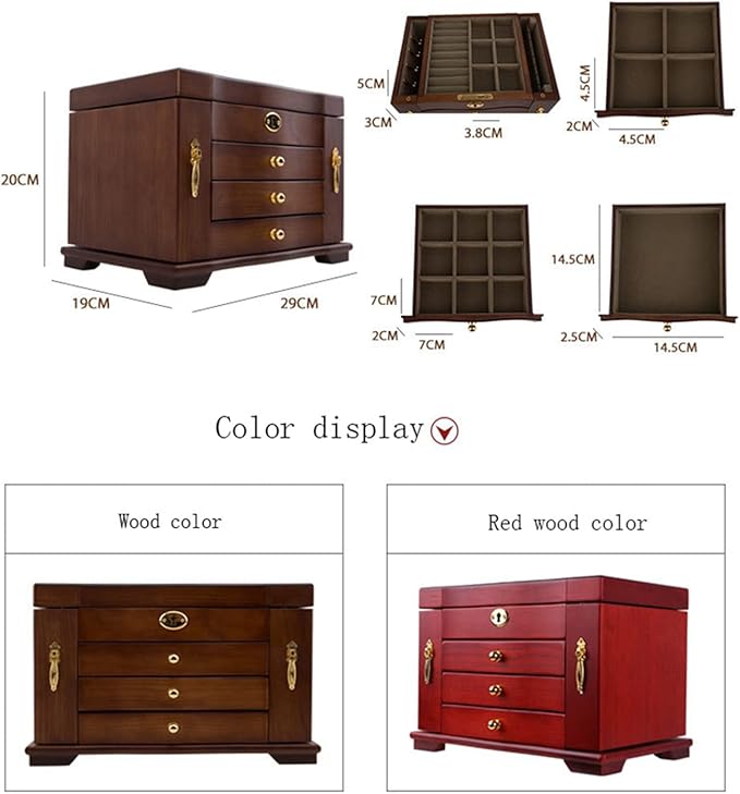 MARURY 2023 Luxury Large Wooden Jewelry Box, Jewelry Box for Women,4-Layer Jewelry Organizer, with Makeup Mirror and Lockbuckle Storage Display Earring Ring Necklace Jewellery