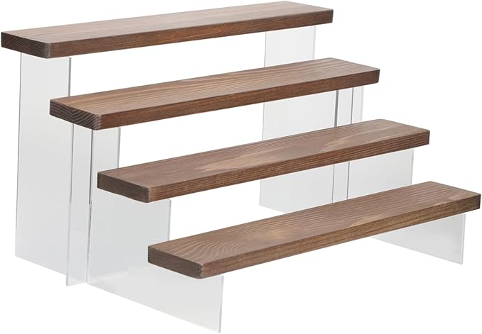 Levemolo Acrylic Wood Figure Display Rack 4-tier Handicrafts Storage Shelf Picture Holders for Side Table Makeup Organizer