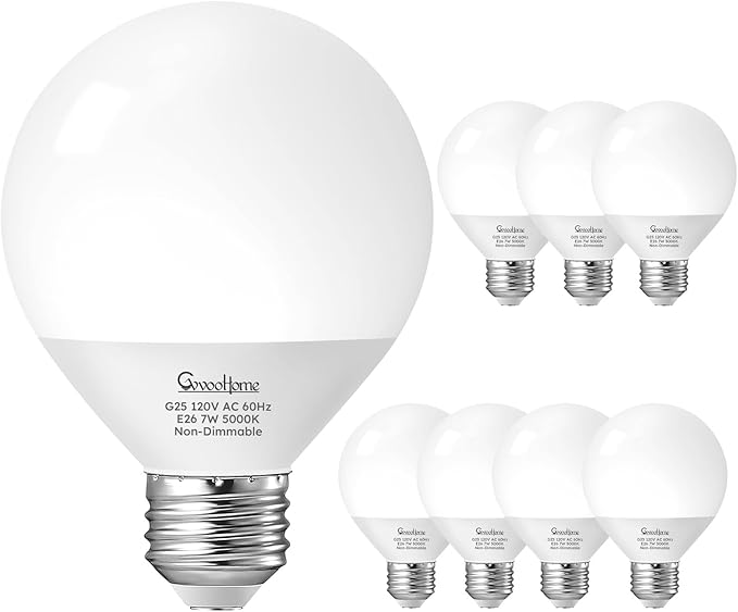 GvvooHome Vanity Light Bulbs for Bathroom, G25 LED Globe Light Bulbs for Makeup Mirror Dressing Room, 60W Equivalent, 2700K Soft White, 800LM, E26 Base, Non-Dimmable, 8-Pack