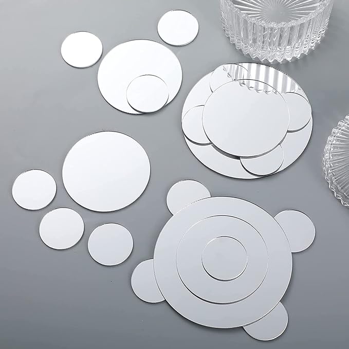 Jetec 40 Pieces Mini Size Round Mirror Small Round Mirror Adhesive Tiles Home Decoration for Crafts and DIY Projects Supplies(4 Inch, 5 Inch, 6 Inch)