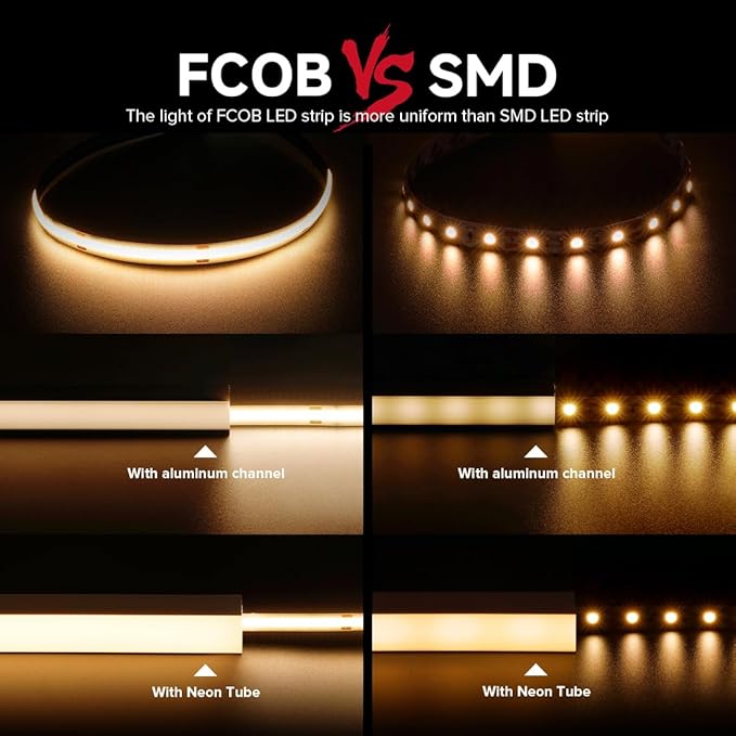 BTF-LIGHTING FCOB COB LED Strip Flexible High Density Uniform Light 9W/m 32.8FT DC24V Warm White 2700K 480LED/m CRI 90+ 8mm Width for Home Indoor Decor(No Adapter or Controller)