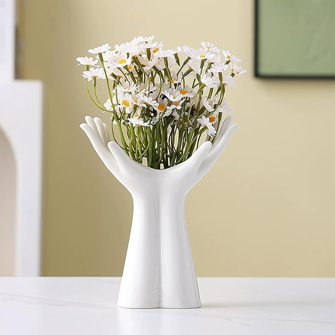 White Ceramic Vase Creative Human Body Art Design Multi Functional Office Desktop Organizer Pen Holder Makeup Brush Holder Home Decor Vase for Flowers Boho Ceramic Vases Stylish Decorative Accent (D)