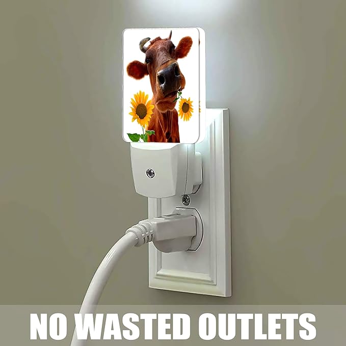 Fun Cow Night Light, Sunflower Plug into Wall with Dusk to Dawn Light Sensors,Warm Nightlights for Bedroom, Bathroom, Hallway, Kitchen, Gifts Ideal for Boys Girls Women Men