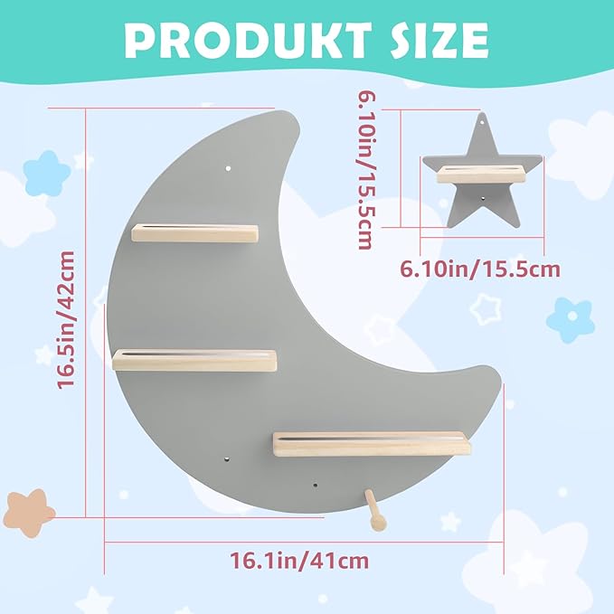 for Toniebox Starter Tonie Shelf Wall Mounted Set,Tonies Figures Tonies Storage,Magnetic Wooden Floating Shelves Compatible with Tonie box Player Character for Children Room (grey-without box shelf)