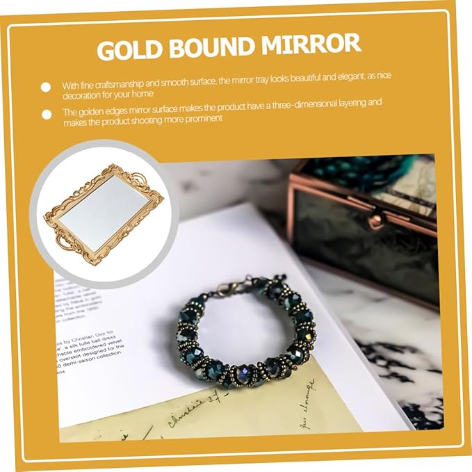 SAFIGLE Vanity Tray Mirror Plate Decorative Perfume Tray Makeup Organizer for Dresser Bathroom Countertop Home Décor Accessory